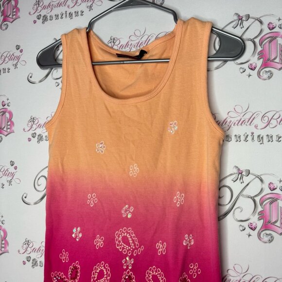 Denver Hayes tank top paisley ombrΓ© sequins sparkly flowers embroidered sunset - Picture 2 of 8